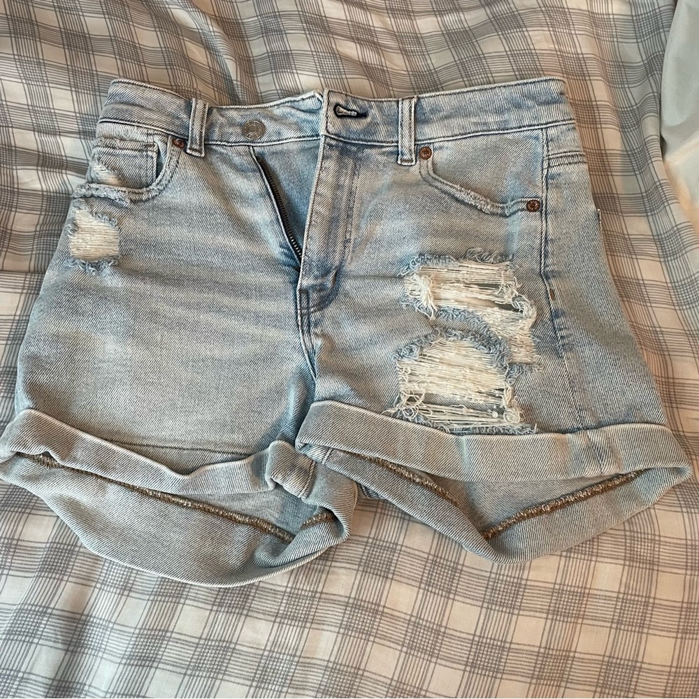 American Eagle Outfitters Blue Jean Shorts Distressed High-Waisted